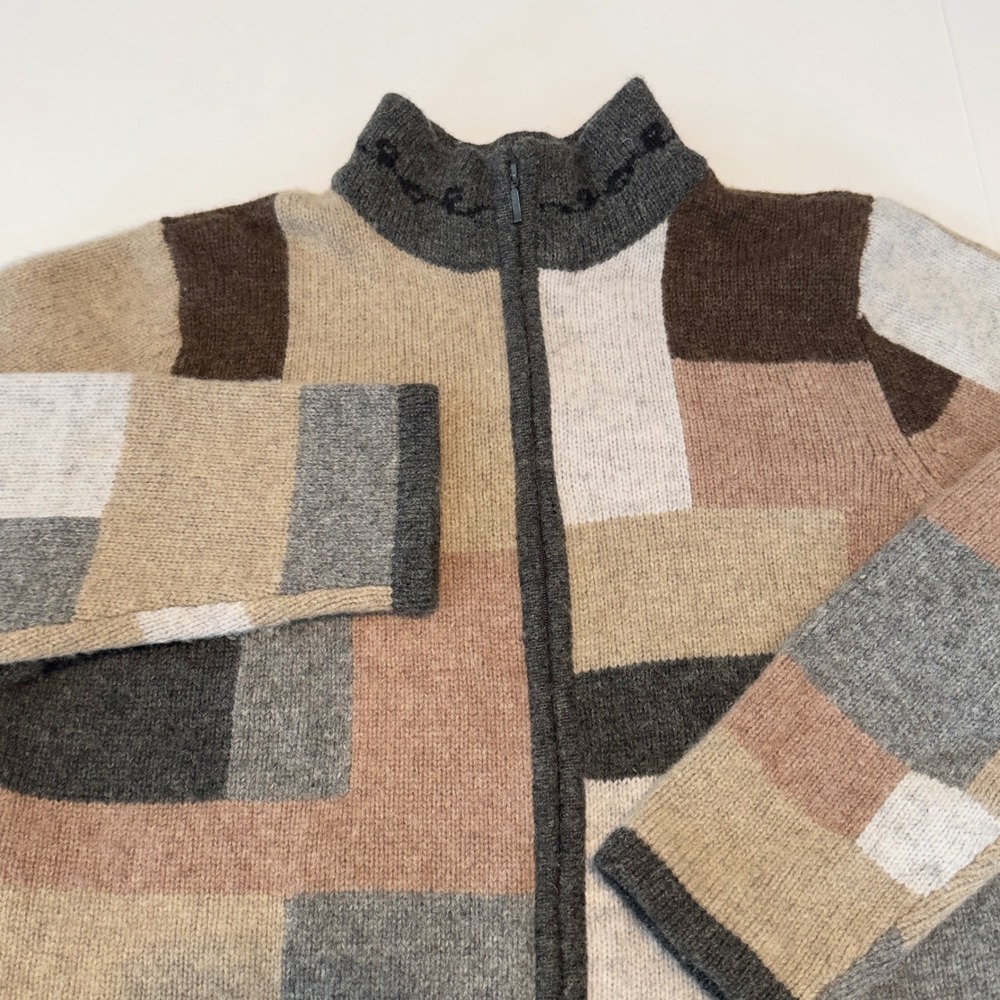 Talbots Petites 100% Wool Full Zip Patchwork Card… - image 1